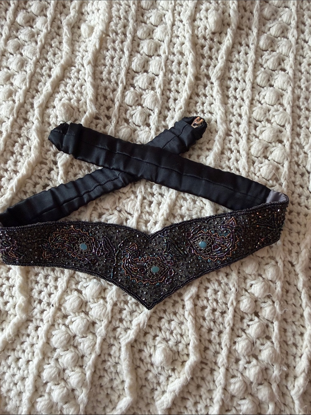 Morgan Taylor Black Beaded Embellished Bandeau with Iridescent Accents